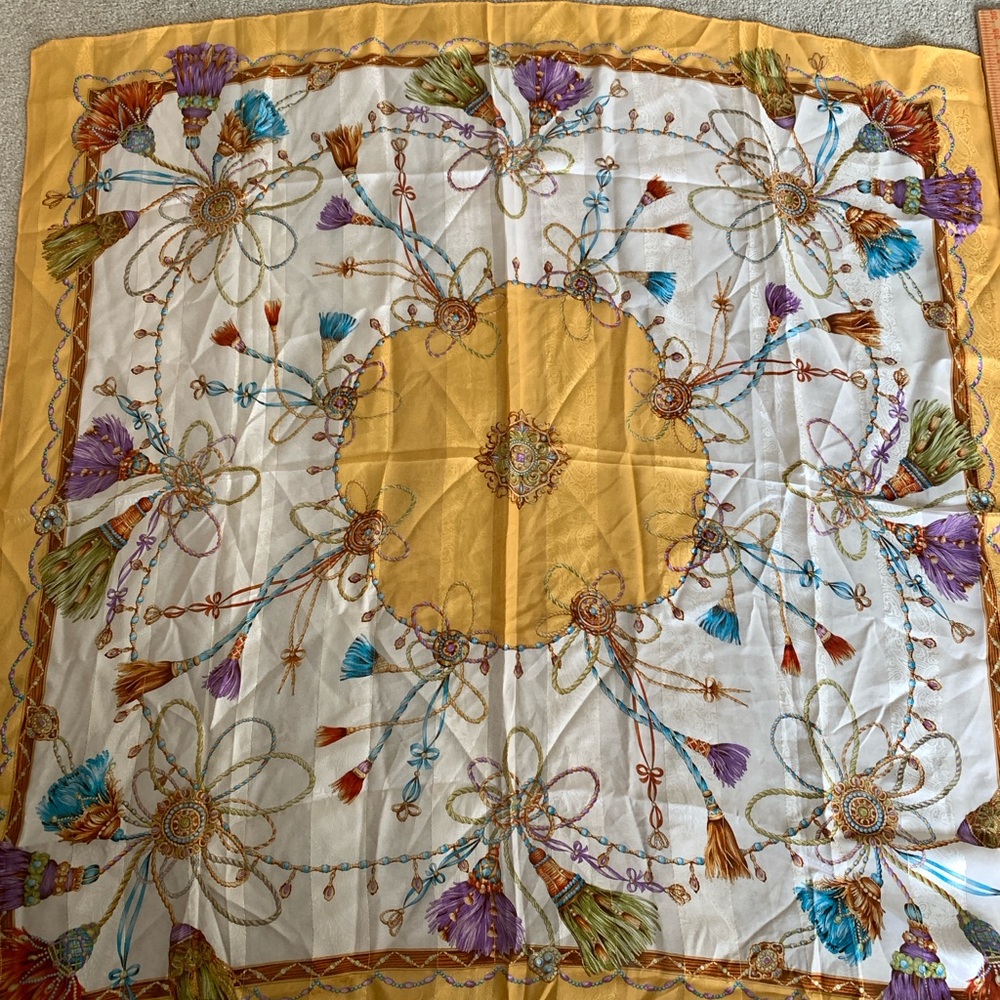 Yokohana 100% Silk Floral Patterned Scarf with Yellow Border